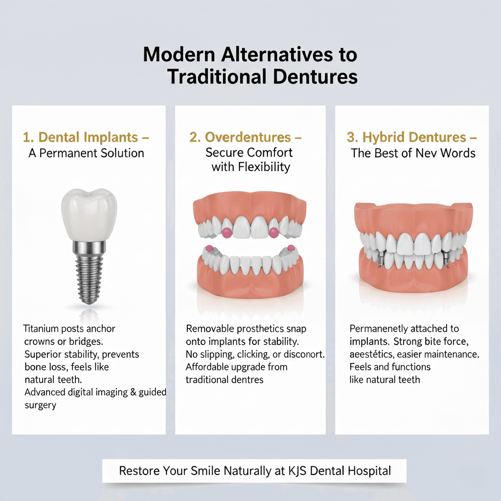 Modern Alternatives to Traditional Dentures: Implants, Overdentures & Hybrids